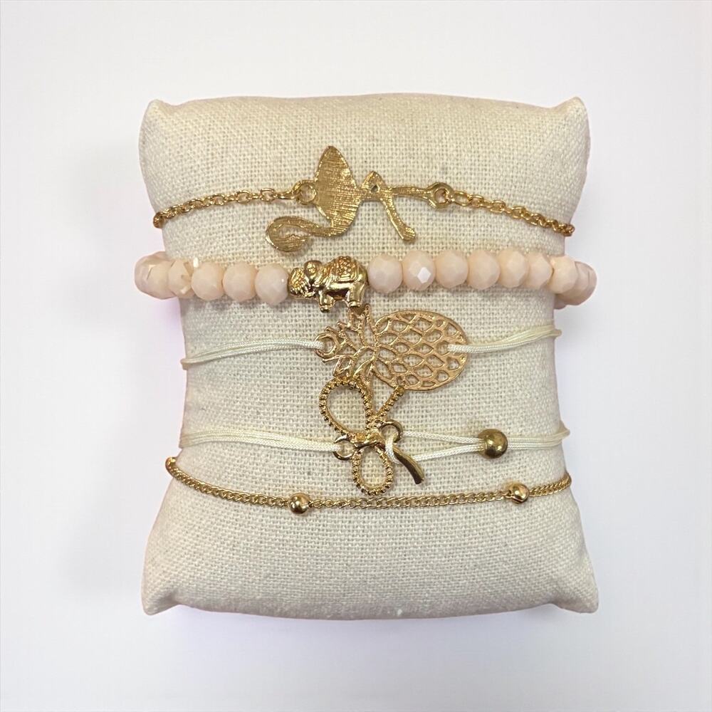 5-Piece Gold Boho Charm Bracelet Set